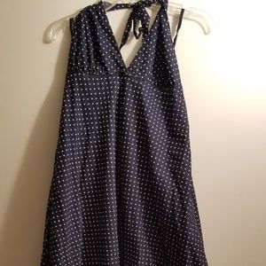 Gap halter dress in navy with white polka dots.